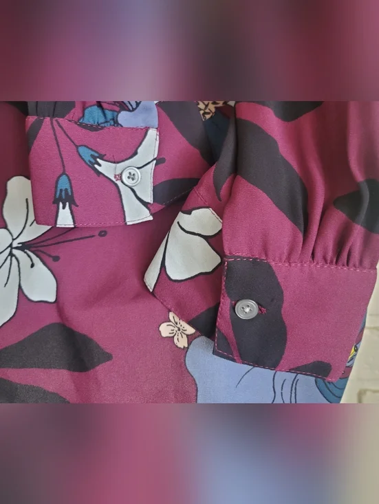 Loft Ann Taylor Flowy Tunic Blouse Long Sleeves Floral Plum Mulberry Wine Med - Picture 9 of 14